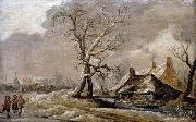 Jan van Goyen Winter Landscape with Farmhouses along a Ditch. oil painting